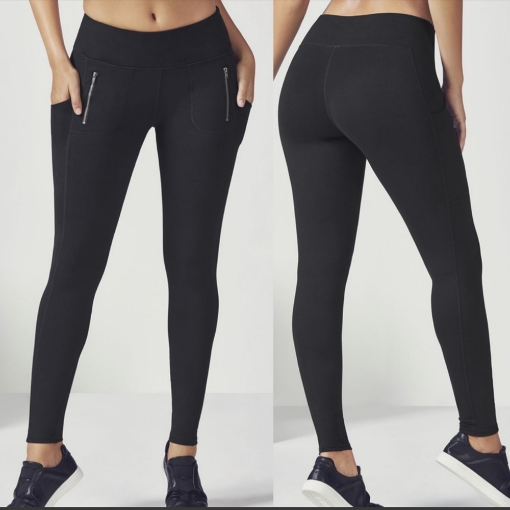 Fabletics | Colleen Tregging Leggings Phone + Zipper Pockets Moto Black
